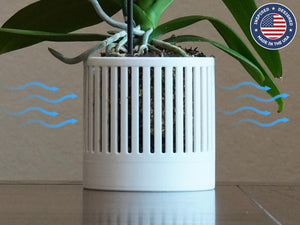 The Olive - Self-Watering Orchid Pot with Vertical Line Ventilation, Cylindrical Design with Bottom Water Reservoir, Modern Plant Pot