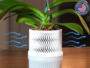 The Elm - Wavy Pattern Orchid Pot with Drainage Tray, Cylindrical Design, and Ventilation, Modern Indoor Plant Pot